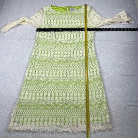 J Howard Dress Womens 10 Kiwi Green Cream Lace Overlay Midi Lined - Picture 5 of 13